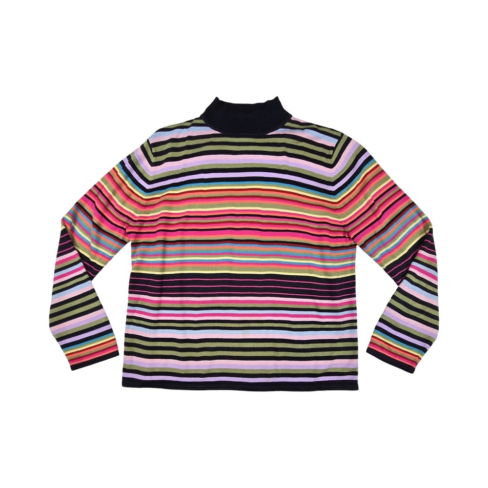 Sag Harbor Multi Color Striped Mock Neck Long Sleeve Sweater LG Alt Oversized